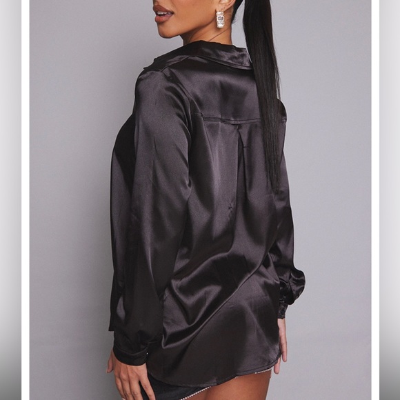 Black Satin Button Up Shirt - PLT - Picture 2 of 7